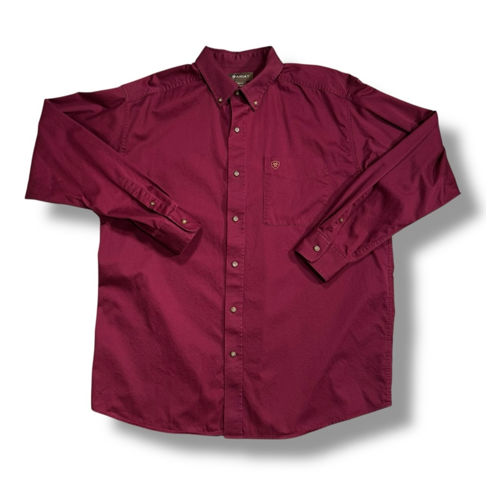 Ariat Maroon Solid Twill Western Long Sleeve Button-Down Shirt Men’s XL
